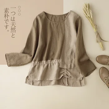 Върховете бельо Пролет и есен шевове контрастен цвят с дълъг ръкав, блуза, дамски обувки древни корейски дрехи