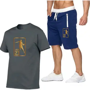 Лятна мъжки памучен тениска + шорти всекидневни костюми, спортно облекло за Мъже мъже Йордания 23 пот риза панталони