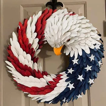 15 инчов Американски орел венец патриотичен венец САМ Орел венец за украса на входната врата