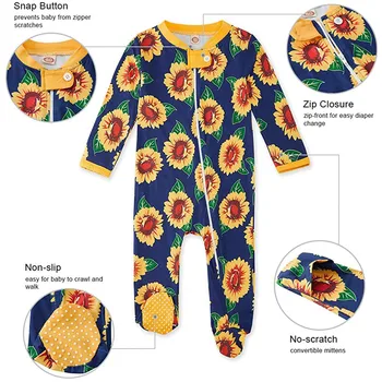 Детска детска цели пижами слънчоглед печатна светкавица домашно облекло пижами краката гащеризон цели пижами кигуруми 40*
