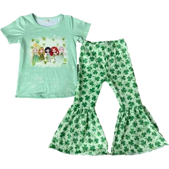 Нови дрехи за малките момичета 2 групи Детелина печатна туника топ расклешенный спускане дълги панталони за Деня на св. Патрик облекло