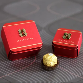Бракът Кутия Шоколадови Бонбони Творчески 2020 Бонбони Чанти Сватба Кутия Шоколадови Бонбони Опаковка Сватбени Аксесоари Ярко-Червен Китайски Стил